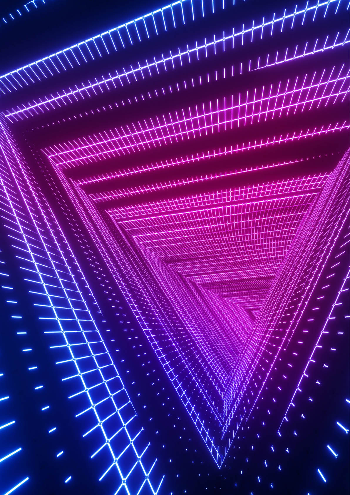 Digital generated image of abstract speed flowing data triangular tunnel.