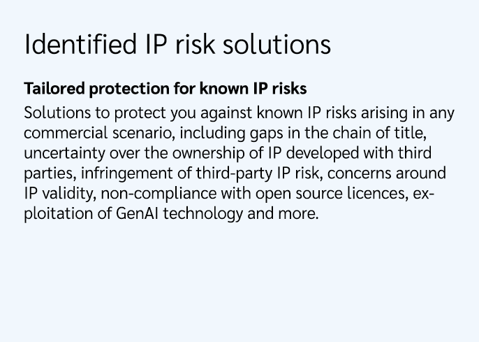 Identified IP risk solutions Tailored protection for known IP risks Solutions to protect you against known IP risks a...